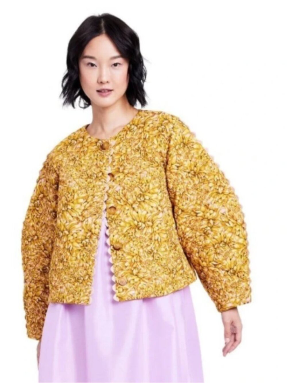 Kika Vargas × Target Floral Quilted Jacket Women's Yellow Scalloped Cottagecore